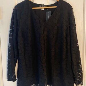 INC Women's  NWT $69 Dreamy Garden Black Lined Lace Long Sleeve top blouse Sz OX